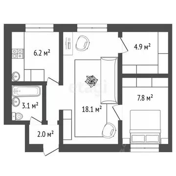 2-к кв. Владимирская область, Ковров Комсомольская ул., 34 (41.5 м)