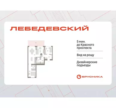 2-к кв. Новосибирская область, Новосибирск Лебедевский кв-л, 1/4 (94.0 ...