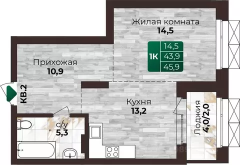 1-к кв. Алтайский край, Барнаул ул. 6-я Нагорная, 15Г/12 (45.8 м)