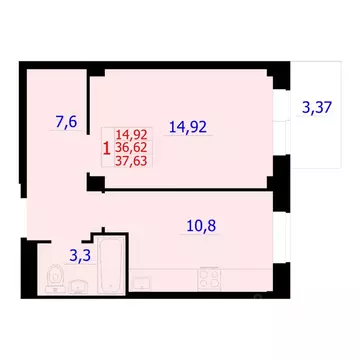 1-к кв. Красноярский край, Красноярск Северное ш. (37.63 м)