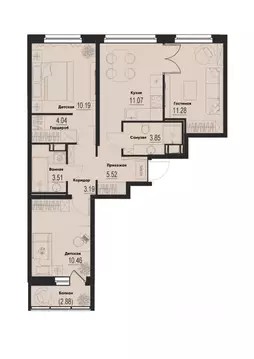 3-к кв. Ленинградская область, Мурино Всеволожский район,  (63.97 м)