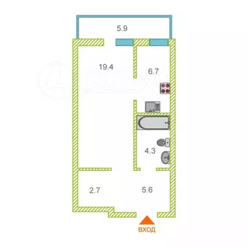 1-комнатная квартира: Курган, улица Коли Мяготина, 181 (42 м)