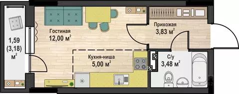Студия Пермский край, Чайковский № 4 СНТ,  (25.9 м)