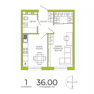 1-к кв. Пензенская область, Пенза Лугометрия жилой комплекс (36.0 м)