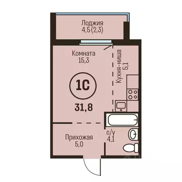 1-к кв. Алтайский край, Барнаул  (31.8 м)