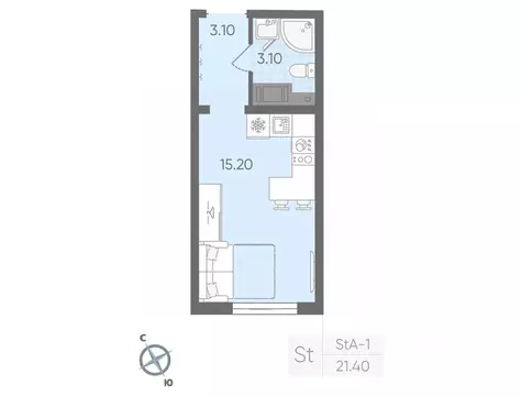 Студия Санкт-Петербург ул. Радловская (21.4 м)