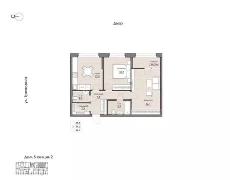 2-к кв. Хабаровский край, Хабаровск Воронежская ул., 159А (56.1 м)
