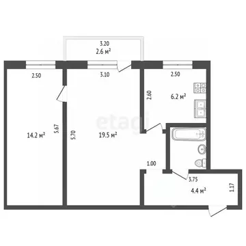 2-к кв. Башкортостан, Стерлитамак Коммунистическая ул., 59 (48.0 м)