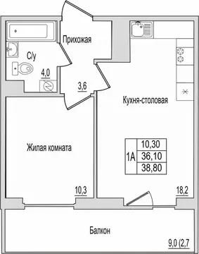 1-к кв. Псковская область, Псков ул. Юности, 10к1 (38.8 м)