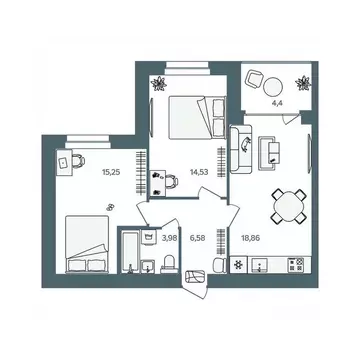 2-к кв. Ярославская область, Ярославль пос. Павловский, Волга-Лайф ...