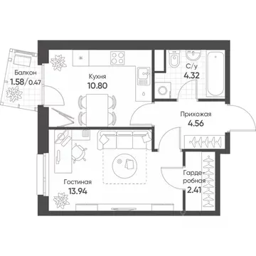 1-к кв. Татарстан, Казань Счастье в Казани жилой комплекс (36.5 м)