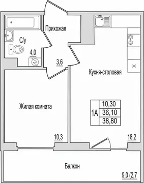 1-к кв. Псковская область, Псков ул. Юности, 10к1 (38.8 м)