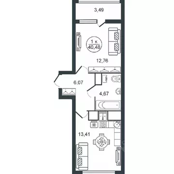 1-к кв. Тверская область, Тверь Южный мкр,  (40.48 м)