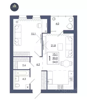 1-к кв. Смоленская область, Смоленск ул. 2-я Киевская, 20Ак1 (54.0 м)