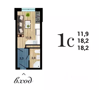 Студия Воронежская область, Воронеж Цимлянская ул. (18.25 м)