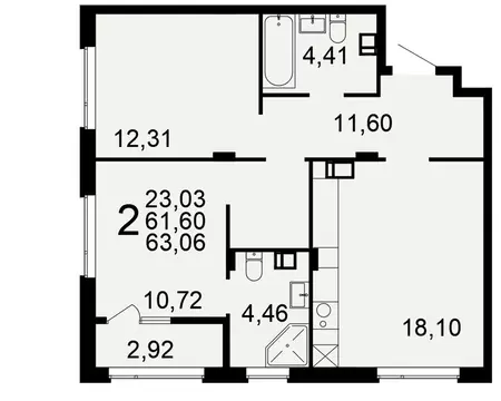 2-к кв. Тульская область, Тула Флагман жилой комплекс (63.06 м)