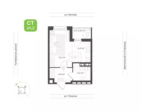 1-к кв. Ярославская область, Ярославль Тутаевское ш., 93Б (29.2 м)