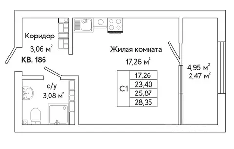 1-к кв. Свердловская область, Екатеринбург ул. Яскина, 14/3 (28.6 м)