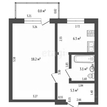 1-к кв. Башкортостан, Стерлитамак Железнодорожная ул., 68 (32.2 м)