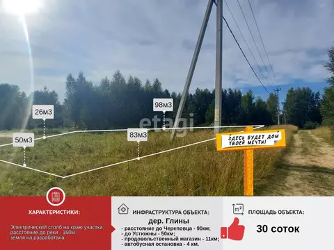 Участок в Вологодская область, Устюженский район, д. Глины  (30.0 ...