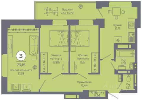 3-к кв. Ростовская область, Ростов-на-Дону просп. Солженицына, 25 ...