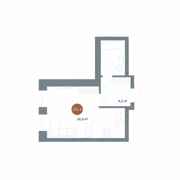 Квартира-студия: Новосибирск, улица Костычева, 19/1 (25.1 м)