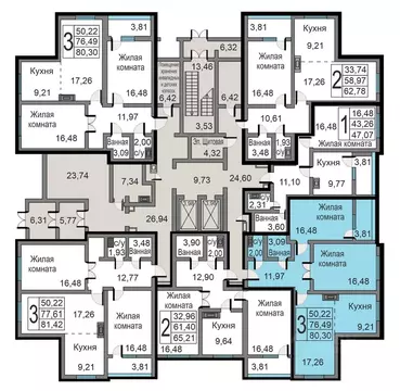 3-к кв. Калужская область, Калуга ул. Минская, 24 (80.3 м)