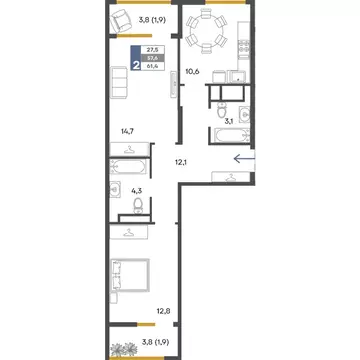 2-к кв. Крым, Симферопольский район, Добровское с/пос, с. Перевальное ...