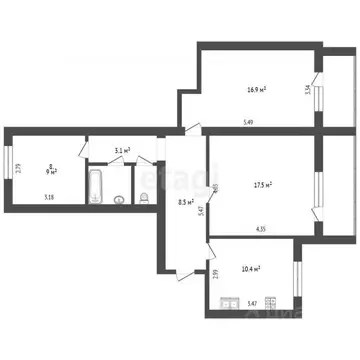 3-к кв. Вологодская область, Вологда ул. Маршала Конева, 18Г (69.8 м)