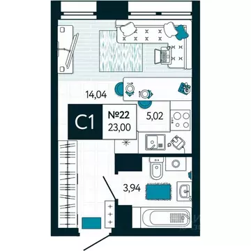 Студия Тульская область, Тула ул. Чмутова (23.0 м)