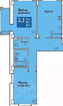 2-к кв. Чувашия, Чебоксары Гражданская ул., поз3 (70.5 м)