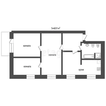 3-комнатная квартира: Ялуторовск, Красноармейская улица, 50 (60.9 м)