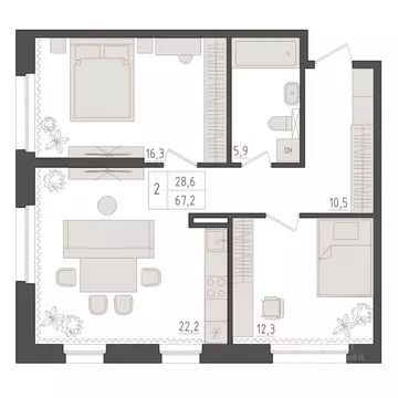2-к кв. Башкортостан, Уфа 563-й кв-л,  (67.2 м)