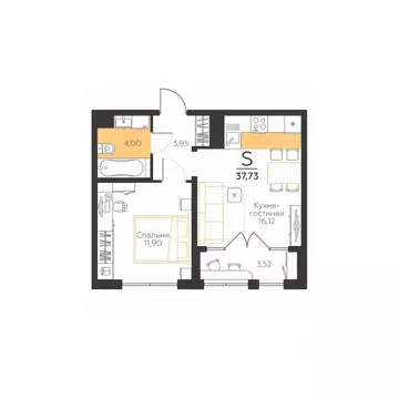 1-к кв. Тульская область, Тула Огни жилой комплекс (37.73 м)