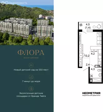 1-комнатная квартира: Сочи, улица Искры, 66/9к8 (25.1 м)