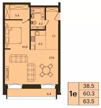 1-к кв. Красноярский край, Красноярск Мясокомбинат мкр,  (63.5 м)