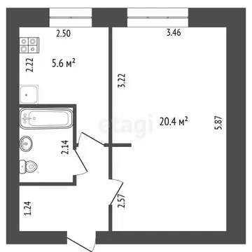 1-к кв. Башкортостан, Стерлитамак ул. Худайбердина, 196Б (33.7 м)
