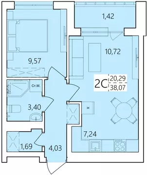 2-к кв. Башкортостан, Уфа Затон жилрайон, Волна жилой комплекс (38.07 ...