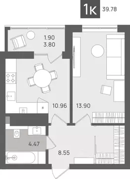 1-к кв. Калининградская область, Светлогорск Новая ул., 22к2 (39.78 м)
