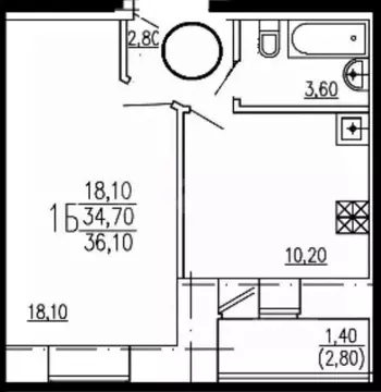1-к кв. Татарстан, Казань Маршрутная ул., 15к1 (34.7 м)