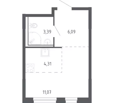 Квартира-студия: Тюмень, улица Юрия Рогачева, 11к2 (24.6 м)