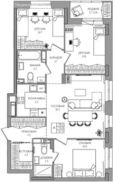 4-комнатная квартира: Кондратово, Водопроводная улица, 5 (78.3 м)
