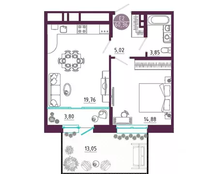 1-к кв. Тульская область, Тула ул. Купцов Гречихиных (60.36 м)