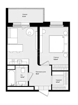 2-комнатная квартира: Тюмень, Профсоюзная улица, 55 (42.8 м)