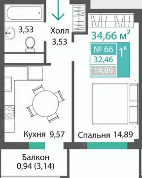 1-к кв. Крым, Симферопольский район, с. Мирное ПроПолис жилой комплекс ...