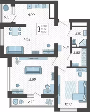 3-к кв. Краснодарский край, Сочи Бытха мкр, ул. Ясногорская, 16/2к9 ...