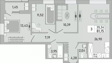 3-к кв. Башкортостан, Уфа Бакалинская ул., 9/1 (81.15 м)