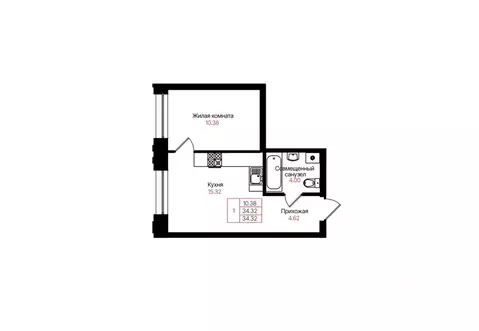 1-к кв. Татарстан, Казань Лето жилой комплекс (34.32 м)