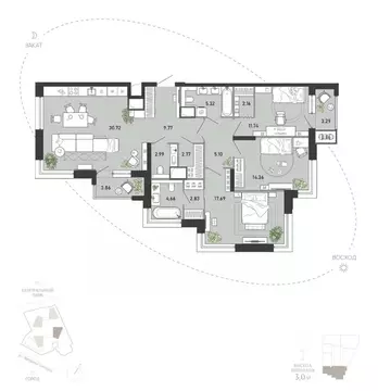 3-к кв. Тульская область, Тула Премьер Парк жилой комплекс (118.12 м)