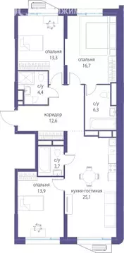 3-комнатная квартира: Москва, улица Крузенштерна, 3к3 (96 м)